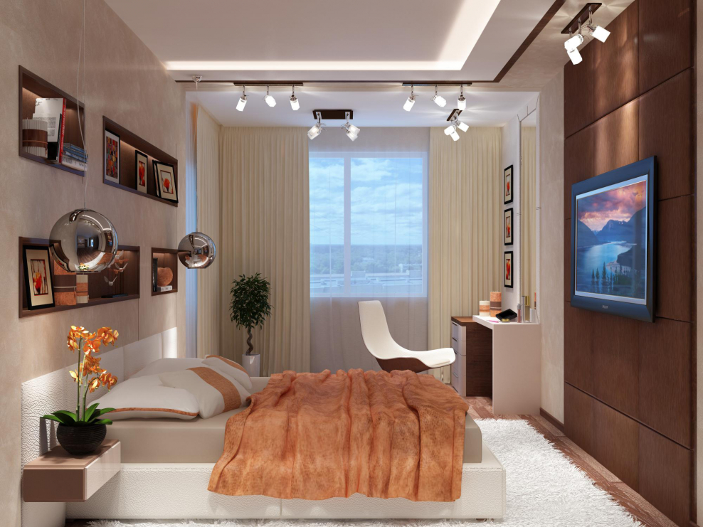 Маленькая спальня в теплых тонах