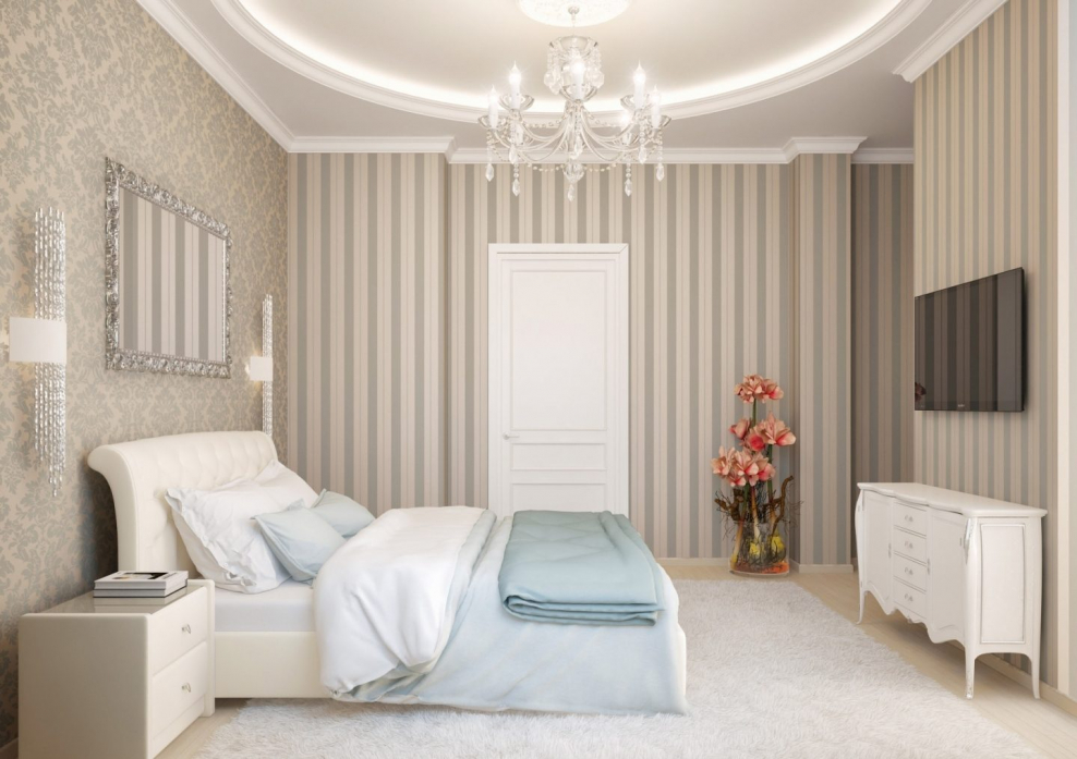 Спальня в классическом стиле в светлых тонах