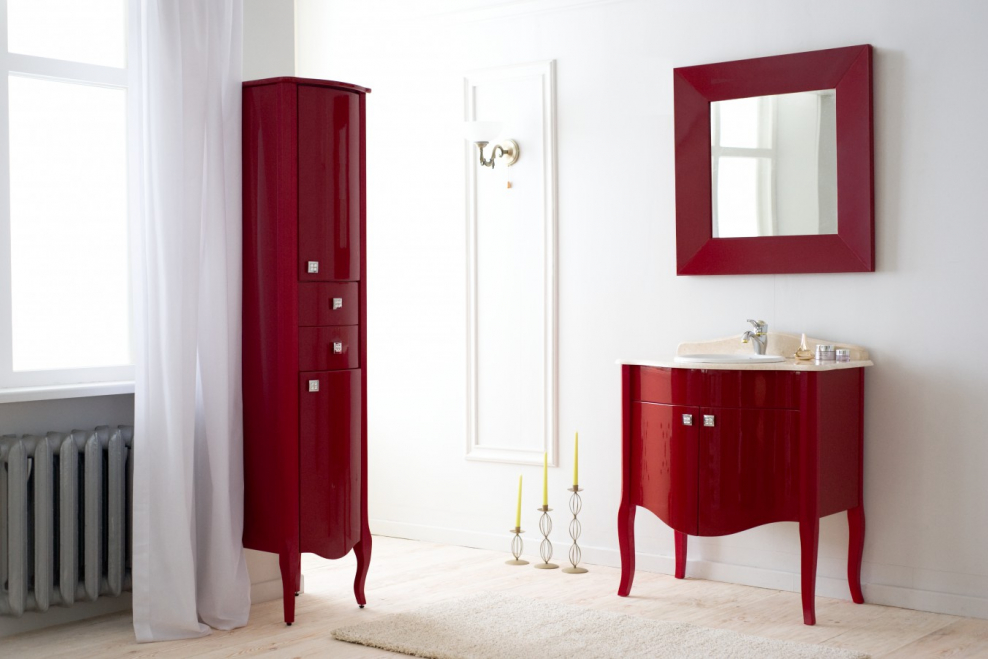 Мебель для ванной комнаты красного цвета