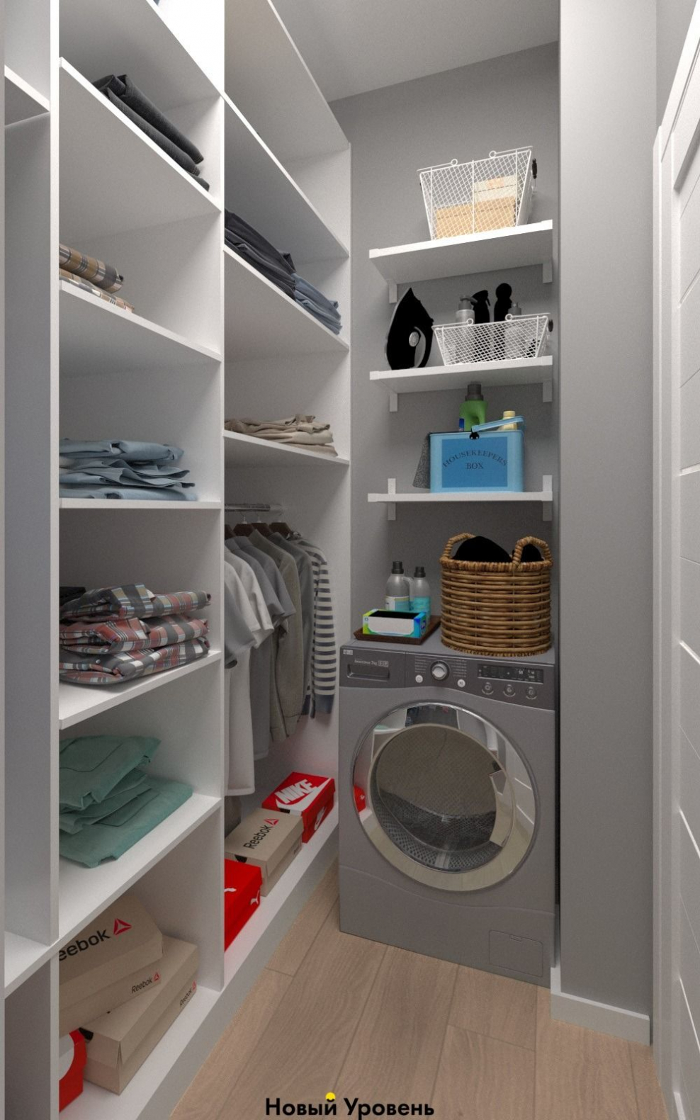 Гардеробная комната со стиральной машиной