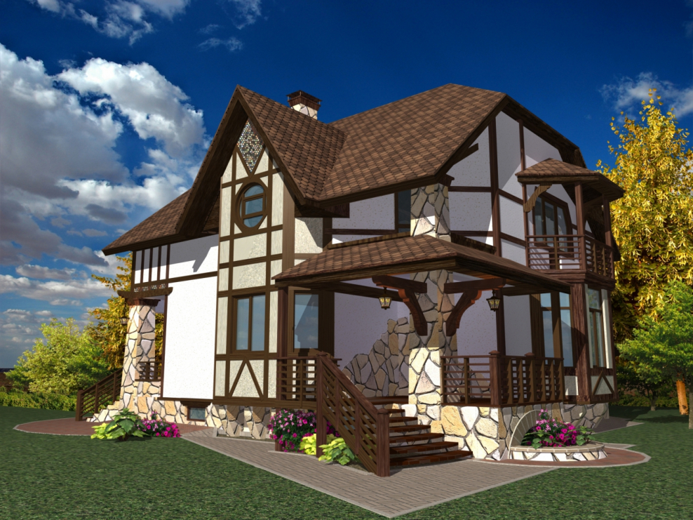 Фасад дома в стиле Кантри