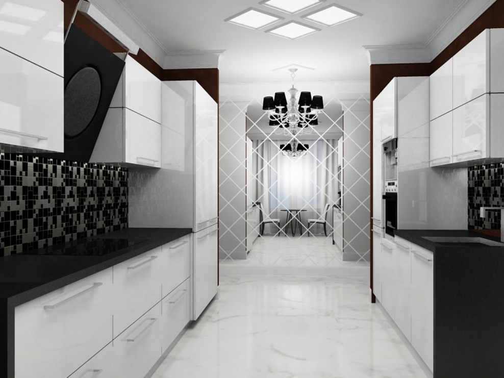 Кухня-гостиная в стиле арт деко черно белые