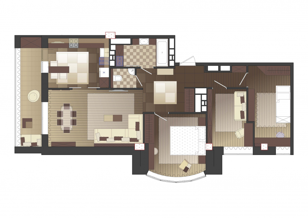 Готовые проекты 4 комнатных квартир