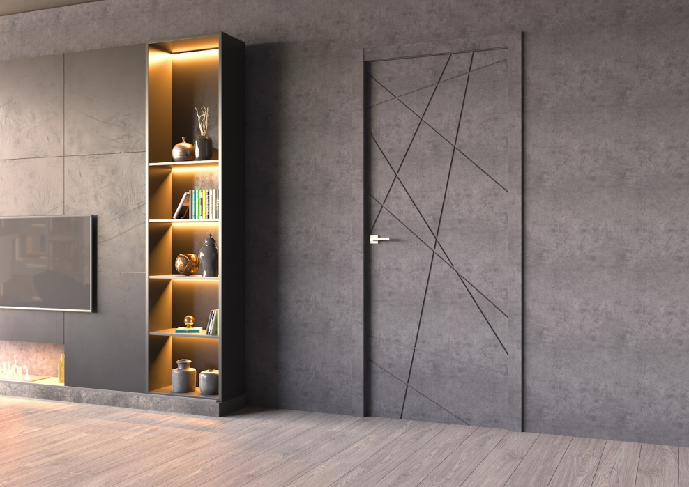 Межкомнатные двери паутинка тёмный бетон