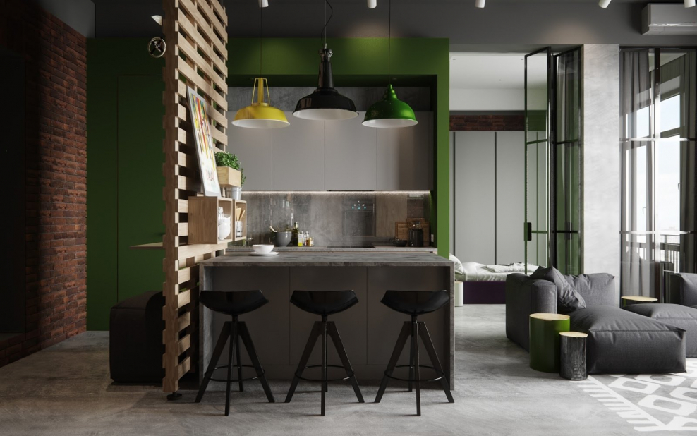 Кухня гостиная в стиле эколофт