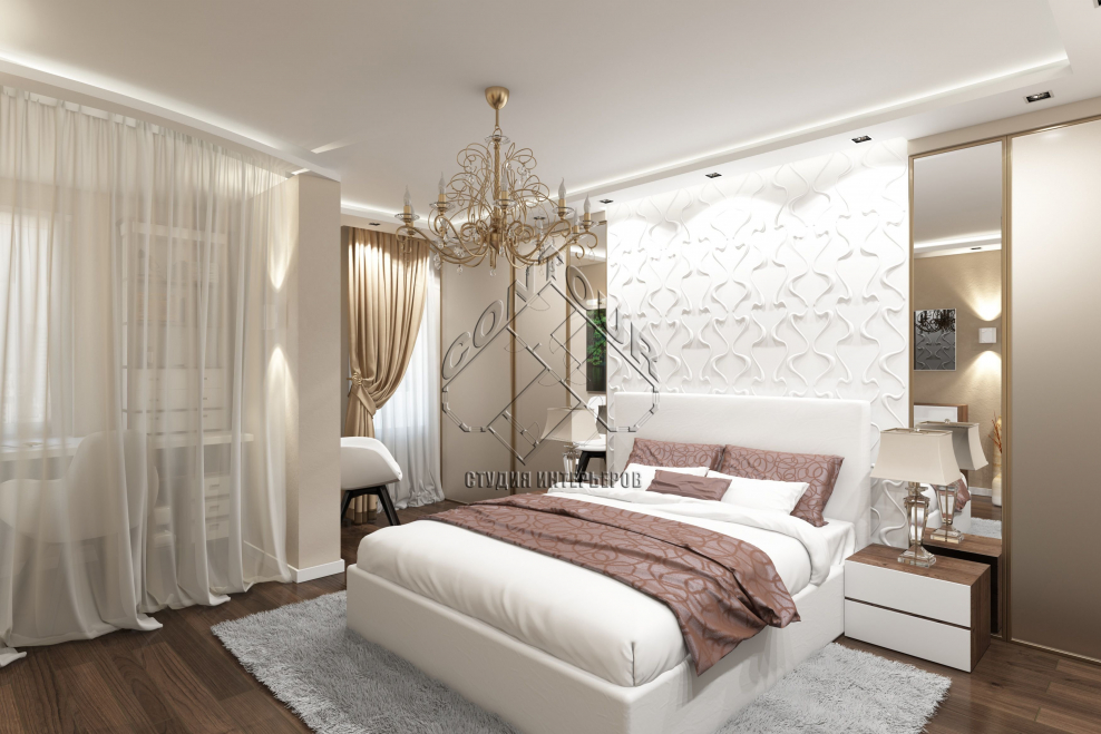 Спальня в современном стиле в светлых тонах