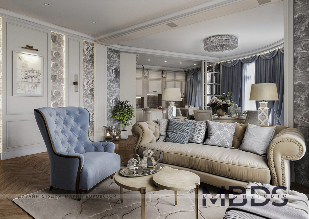 Антик в сером интерьере