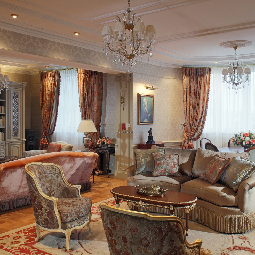 Большая гостиная в классическом стиле