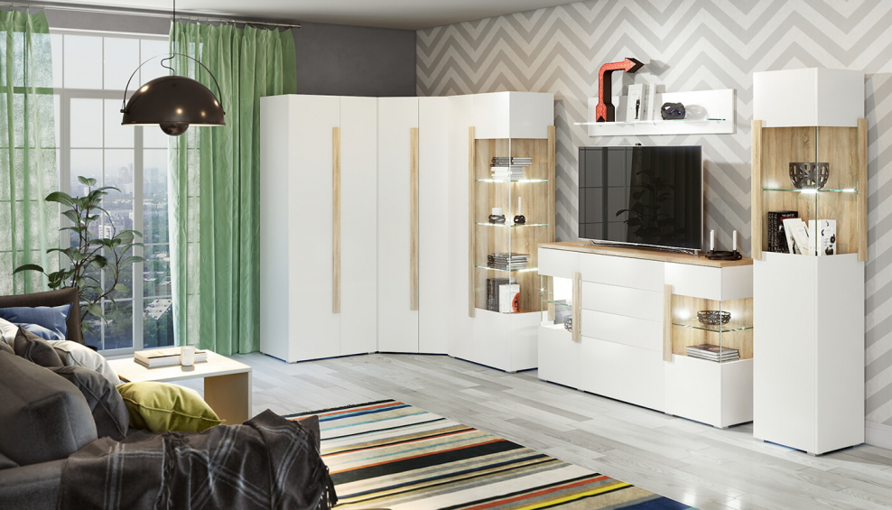 Гостиная Куба дуб сонома белый глянец