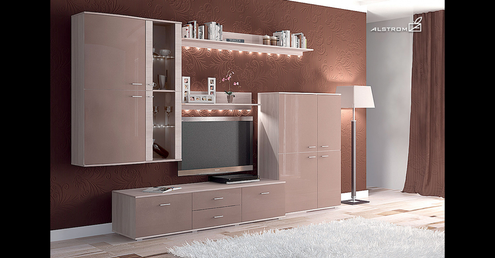 Модульная гостиная Адель капучино глянец