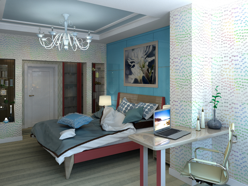 Интерьер комнаты в холодных тонах