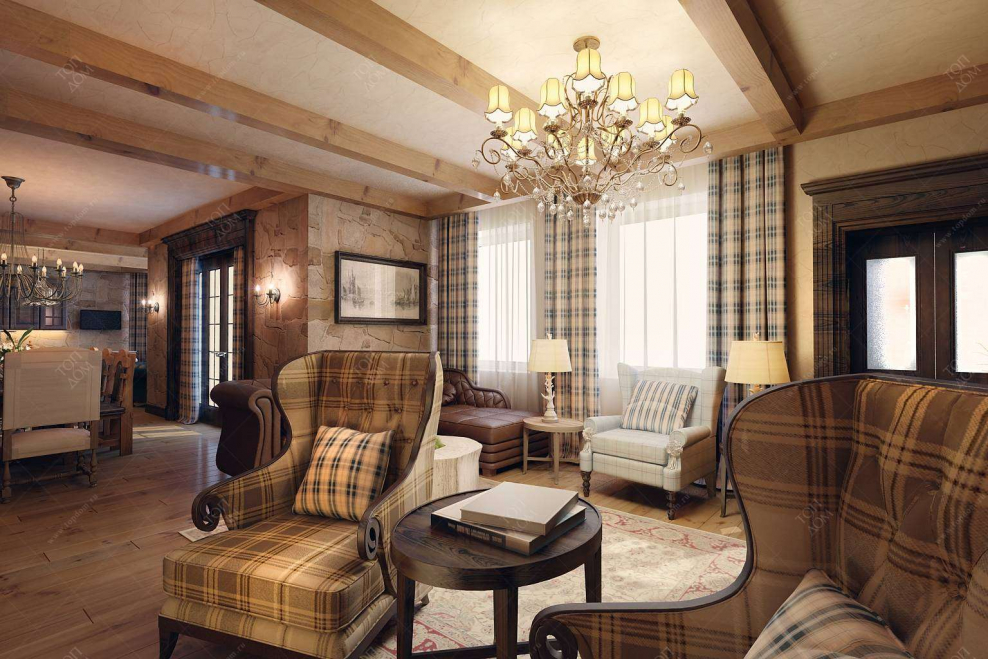 Шторы для гостиной в стиле Шале