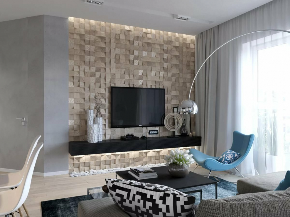 Гостиная с телевизором на стене