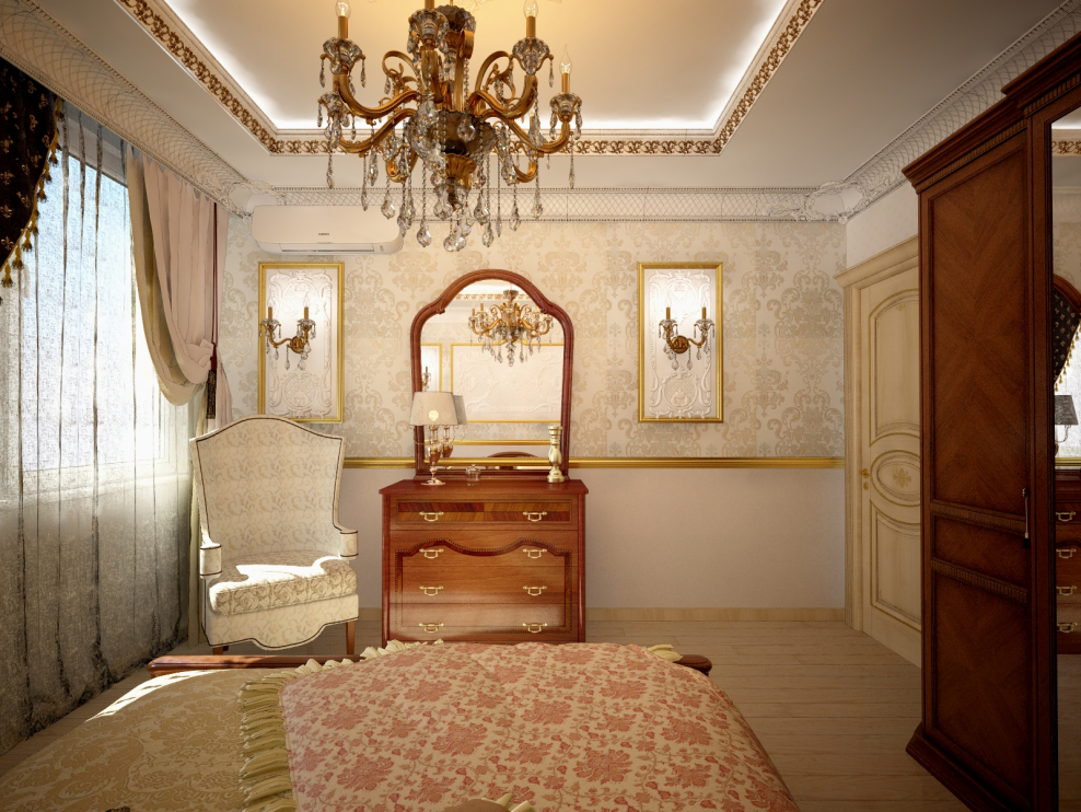 Спальня 14 м в классическом стиле