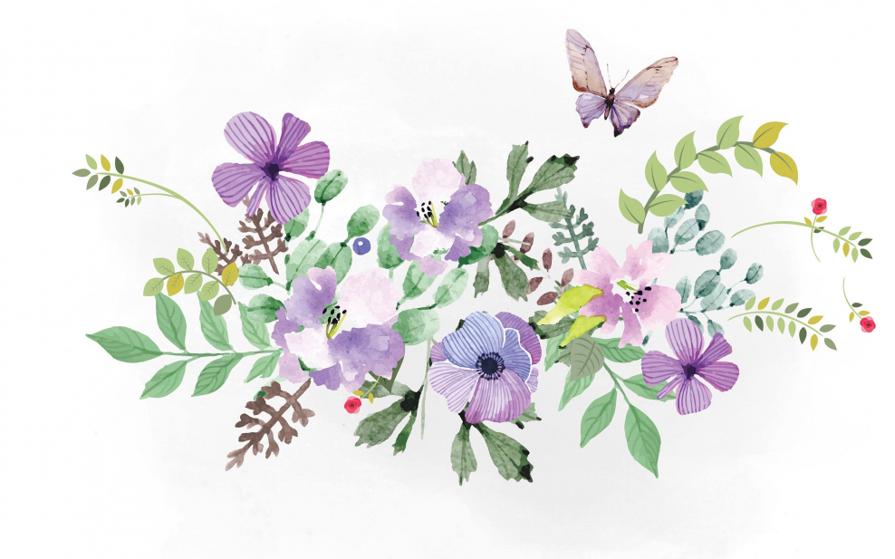 Цветочки акварелью на белом фоне