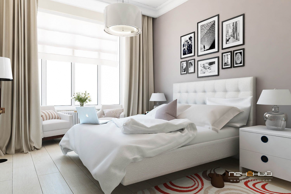 Спальня в бело бежевых тонах
