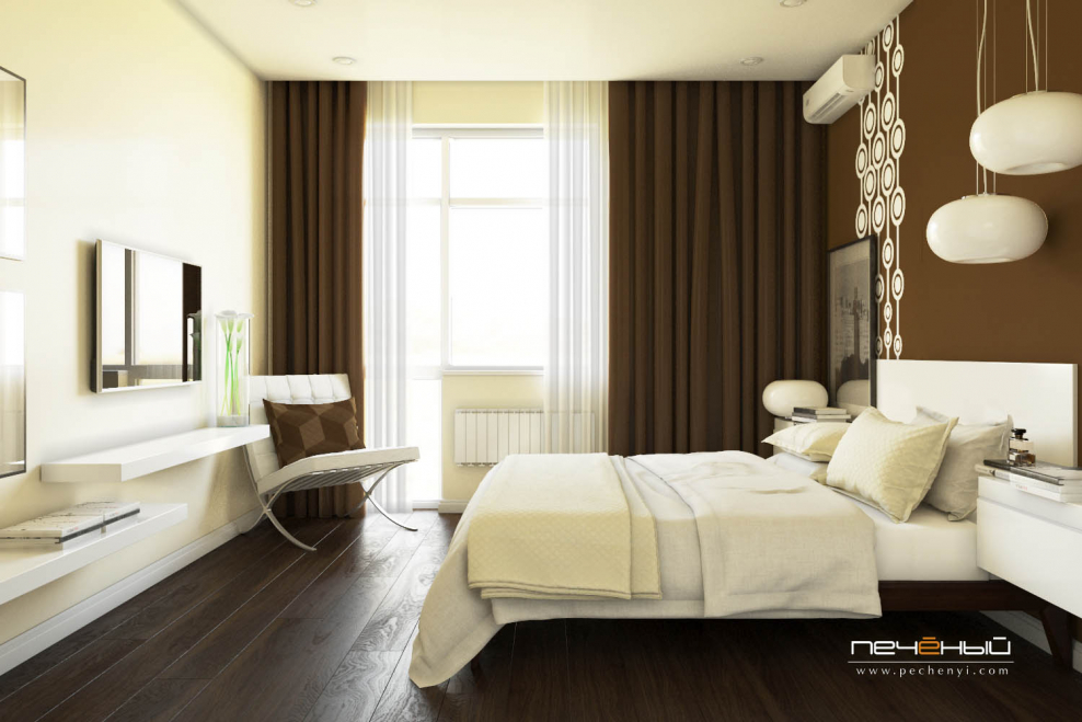Спальня в бежево-коричневых тонах