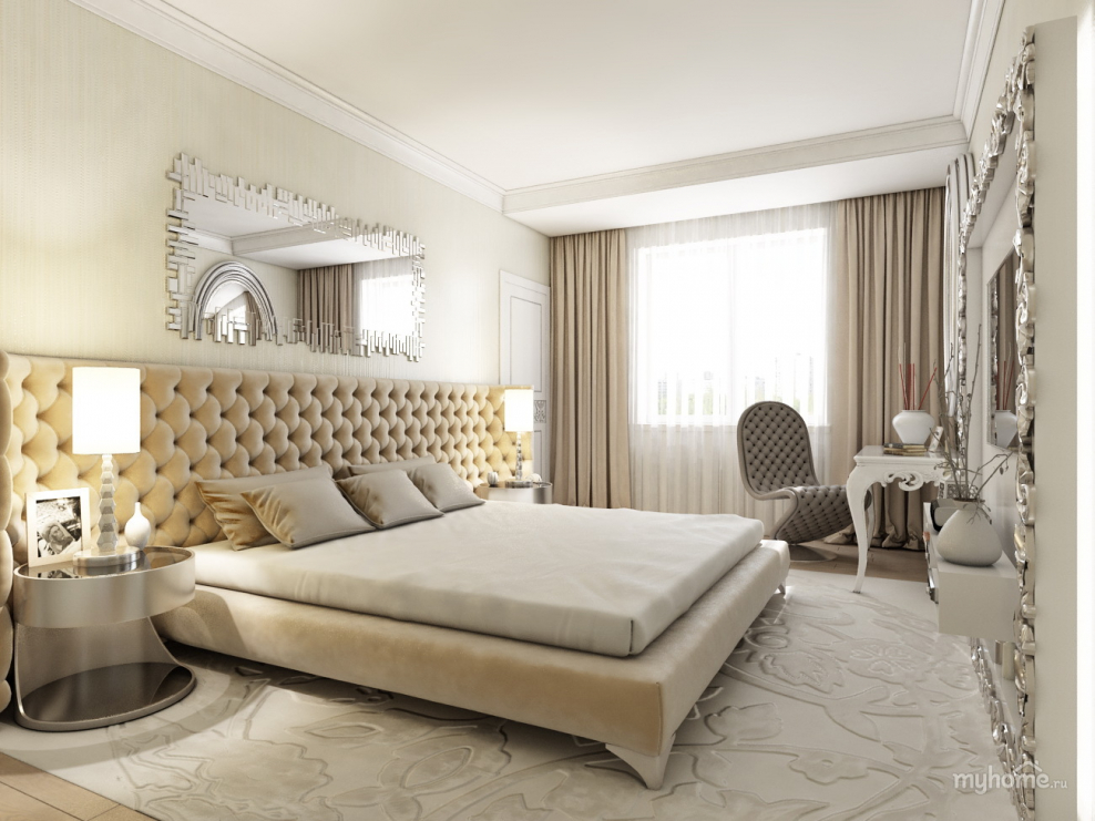 Спальня в бежевых тонах с золотом