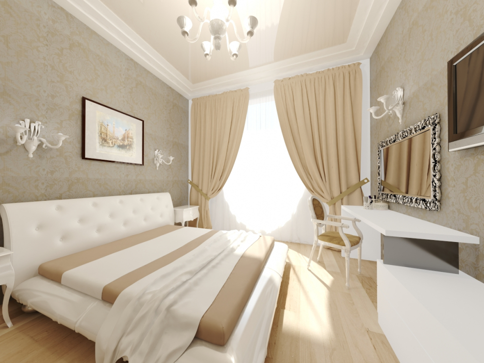 Бело бежевая спальня