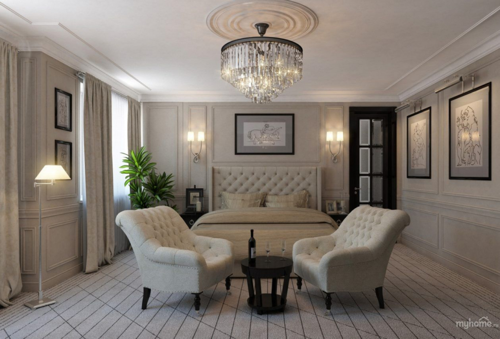 Линкруста в интерьере гостиной в стиле Неоклассика