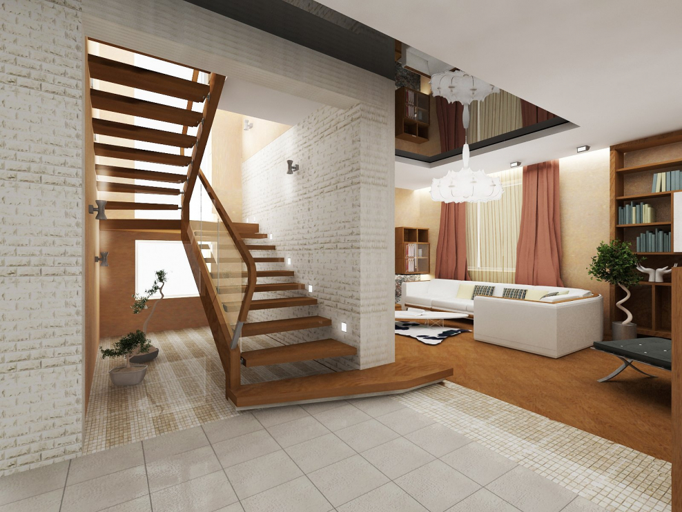 Интерьер второго этажа в коттедже