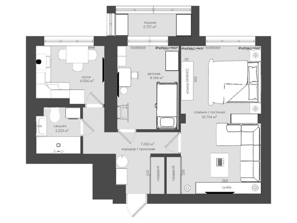 Планировка 1к