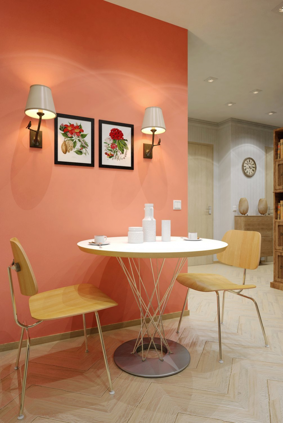 Коралловый цвет в интерьере