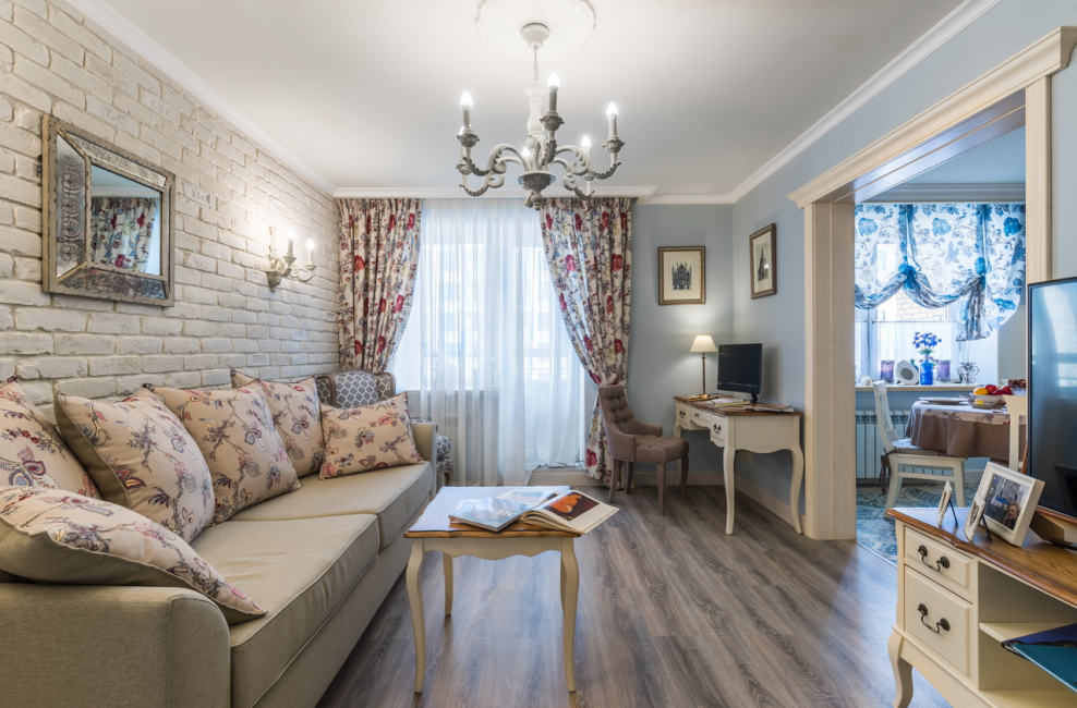 Обои стиль Прованс в интерьере гостиной