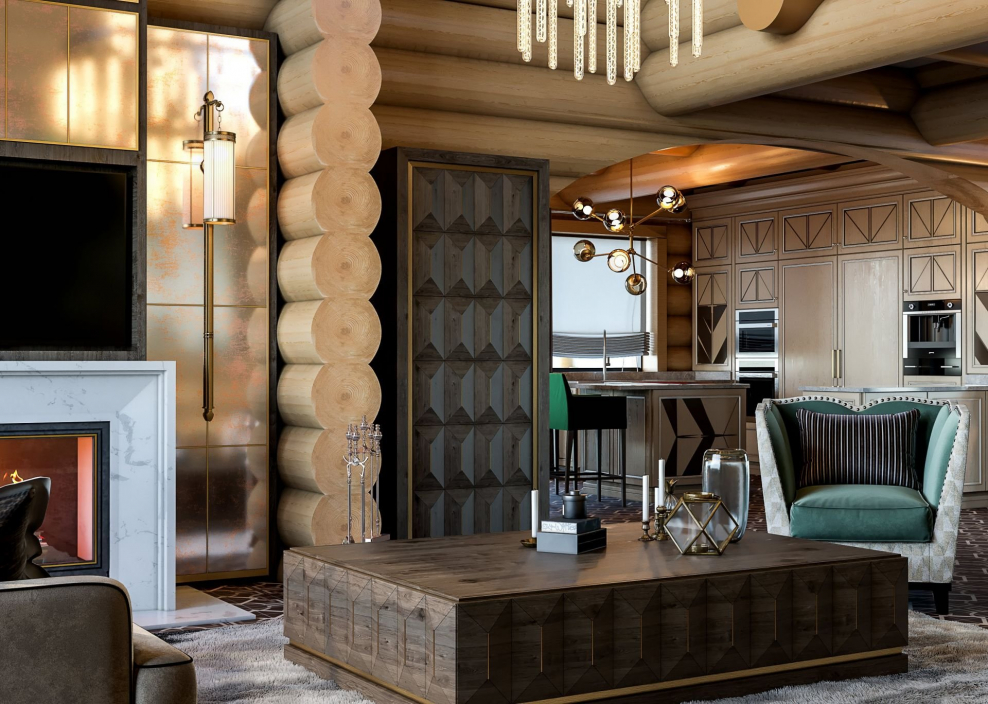 Стильный интерьер бревенчатого дома