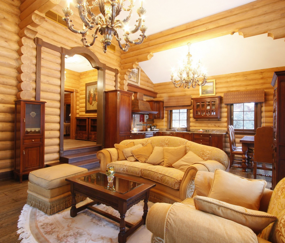 Гостиные в деревянном доме