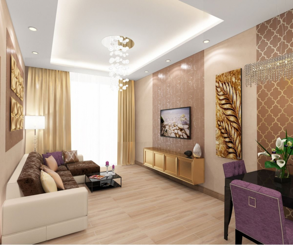 Гостиная в бежево золотых тонах