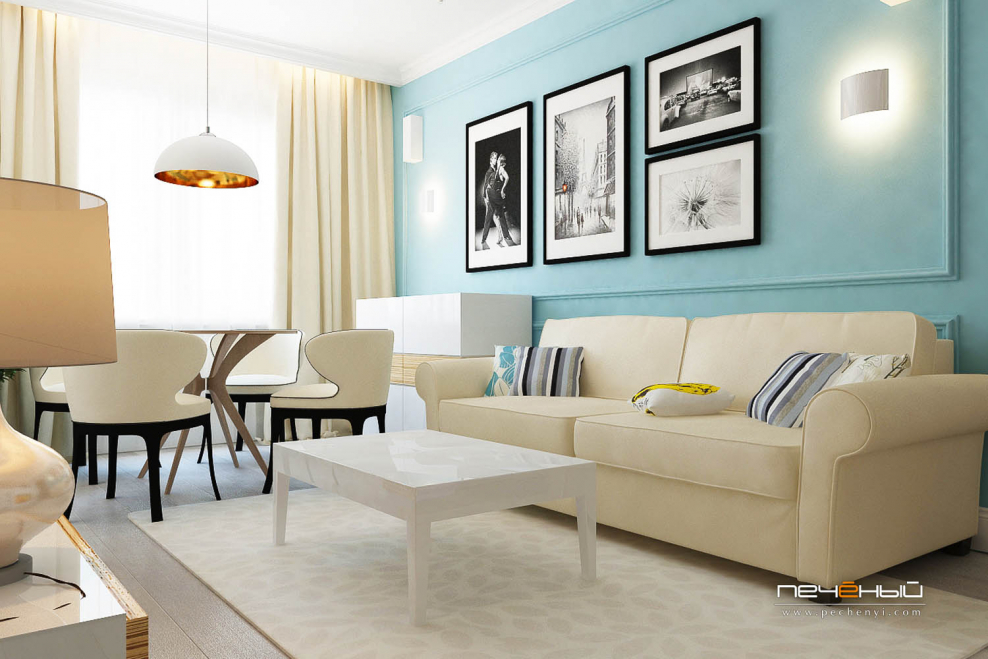 Акцентная стена в жемчужно бежевом интерьере