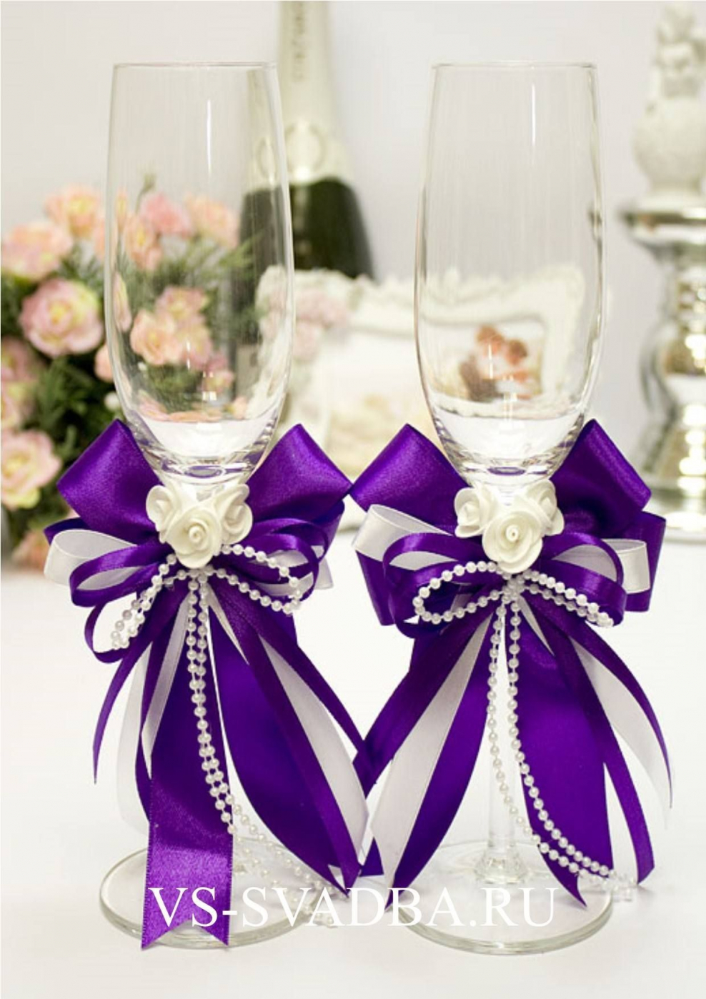 Украшение бокалов на свадьбу