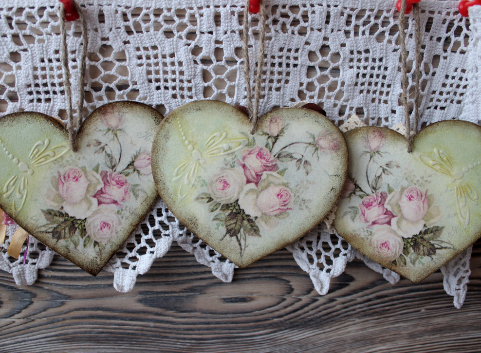 Декупаж сердечек