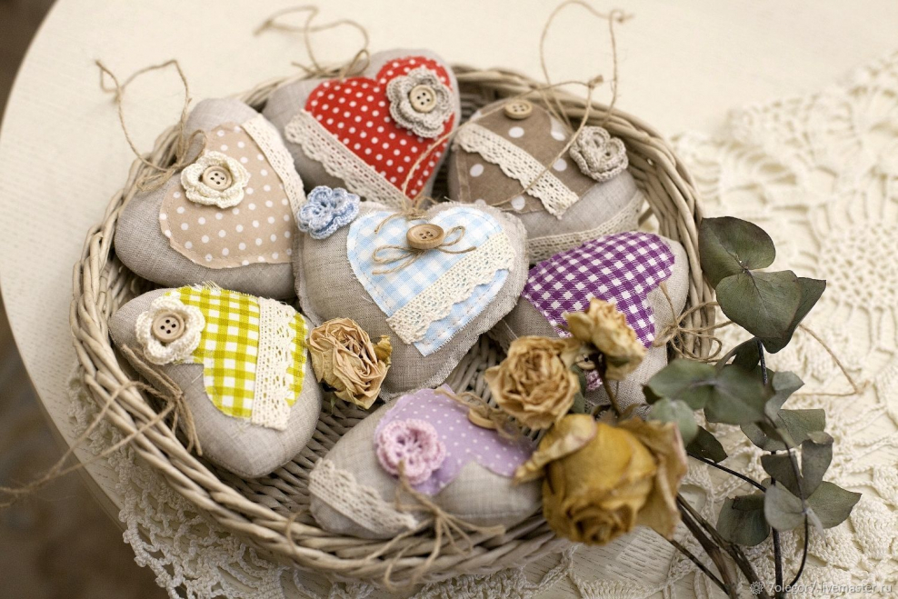 Текстильные сердечки