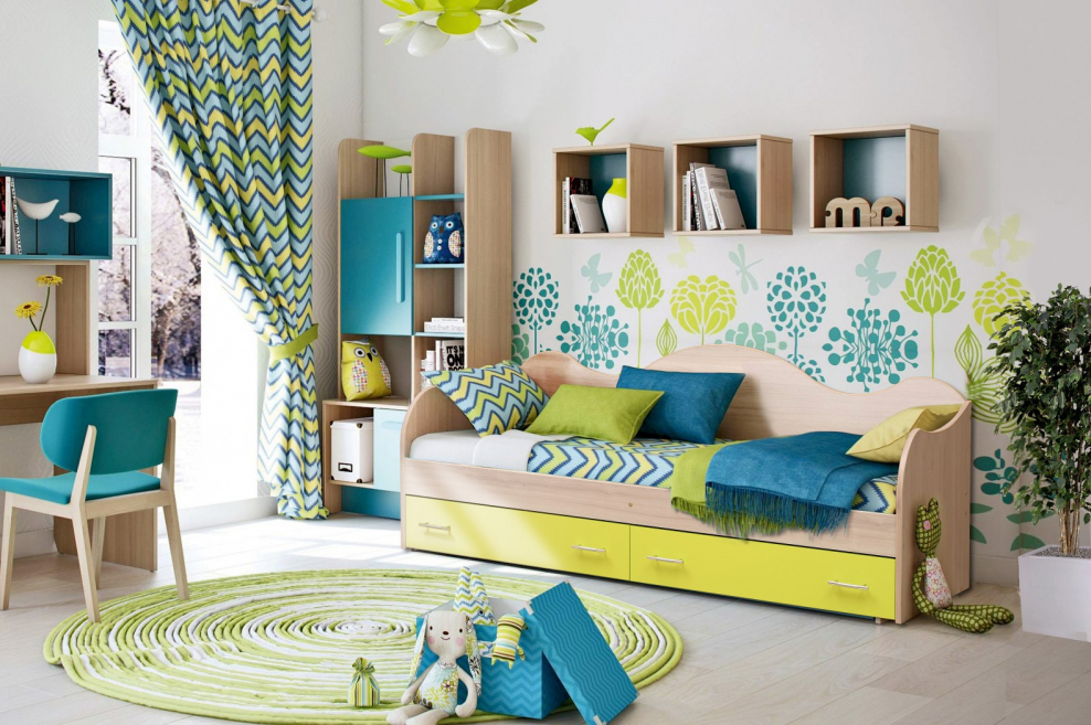 Детская комната желто голубая