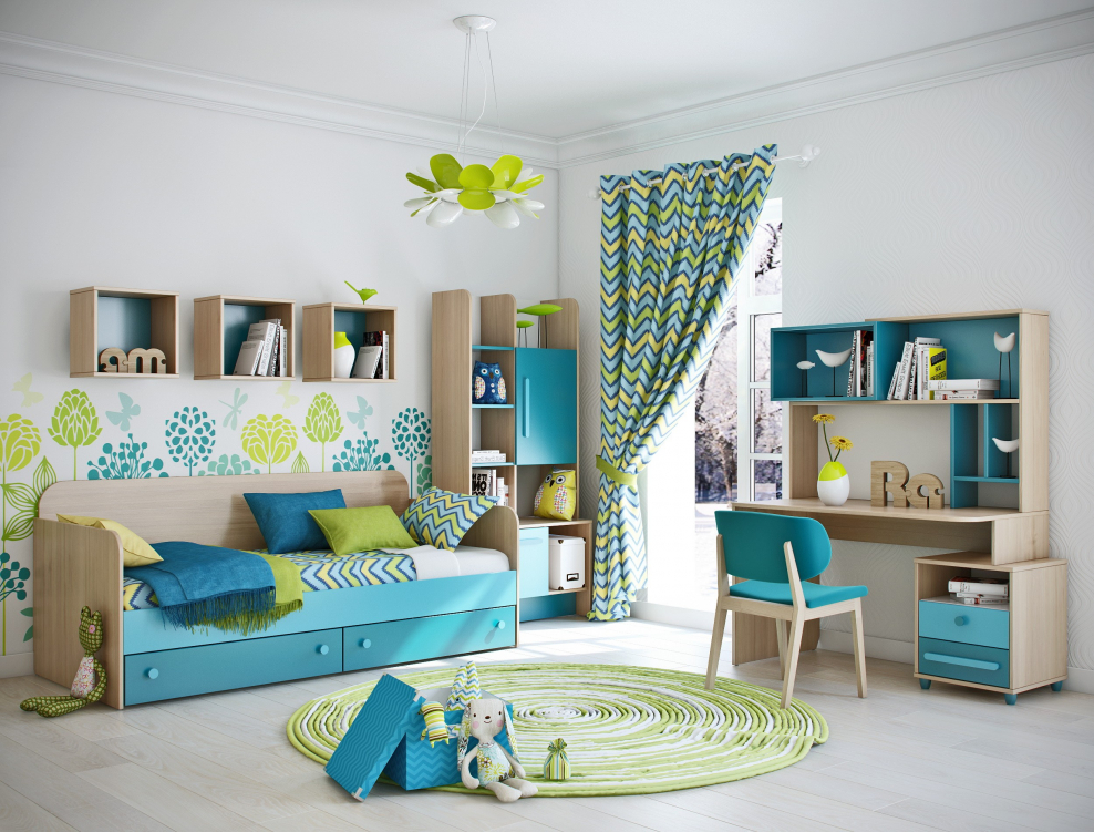 Комната в синих тонах для подростка