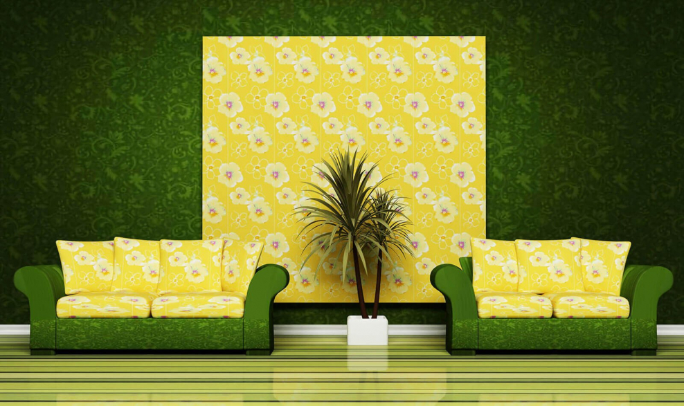 Фисташковые стены в гостиной