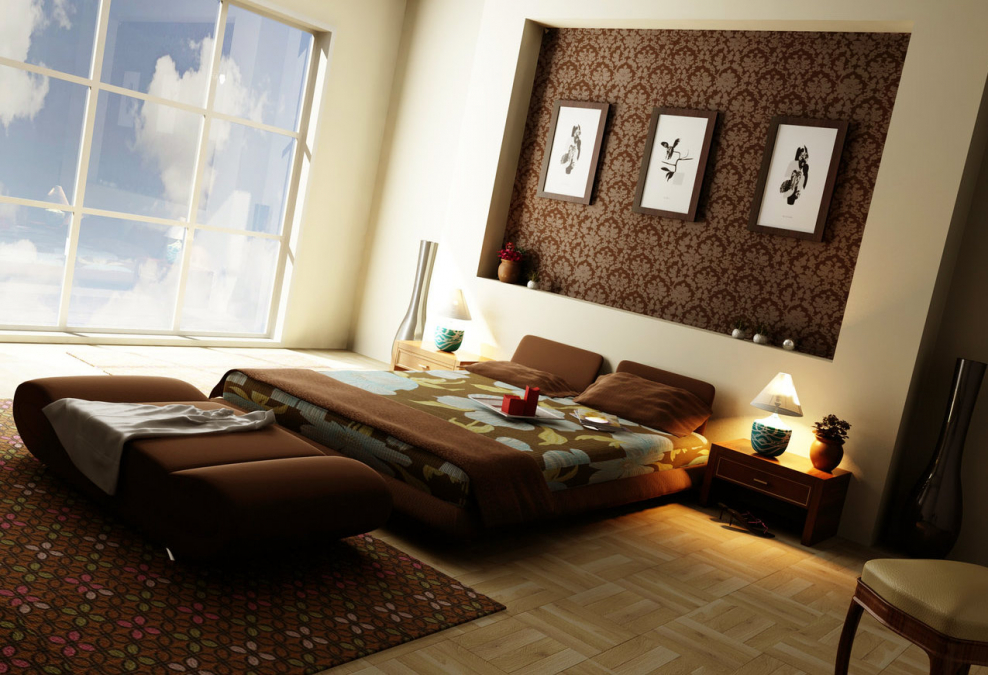 Коричневые стены в интерьере