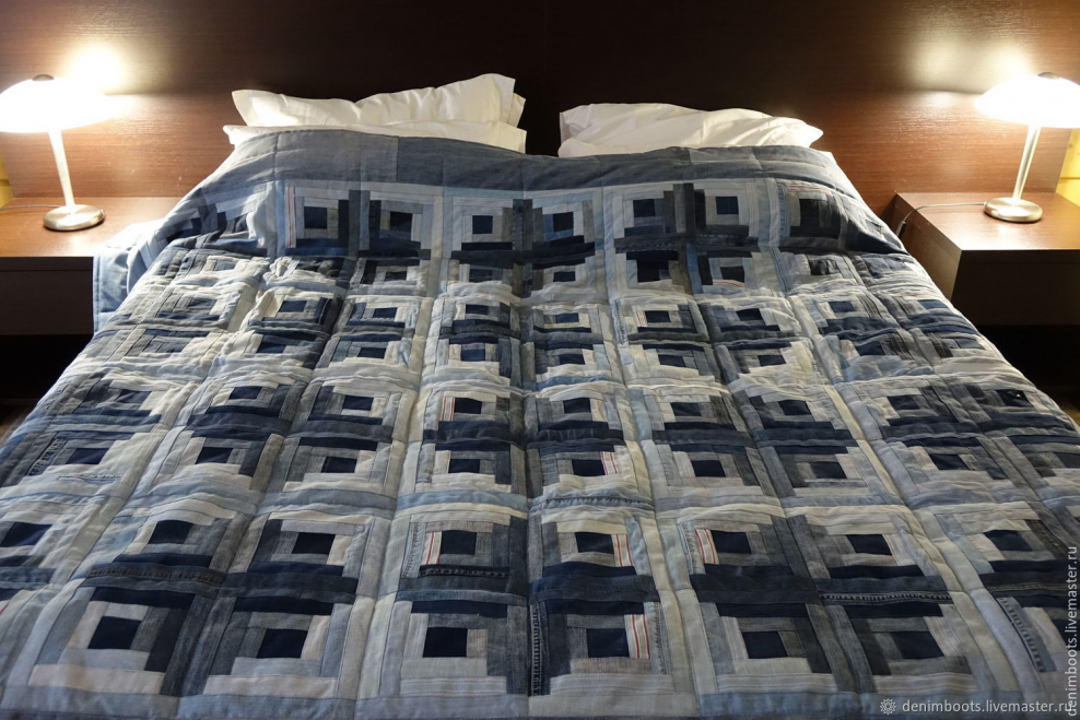 Покрывало из джинсовых лоскутков