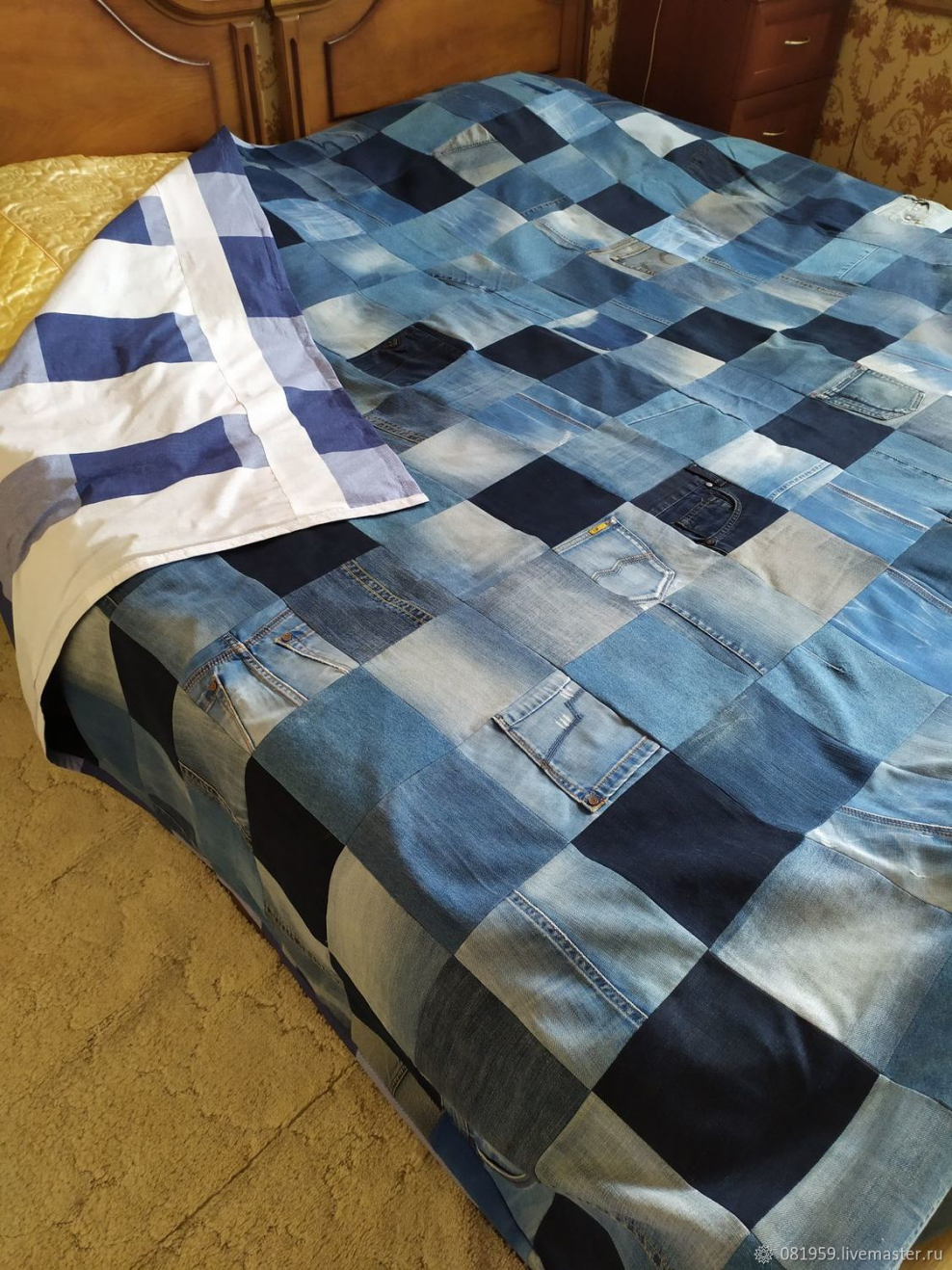 Лоскутное джинсовое покрывало