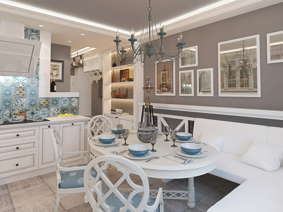 Кухня гостиная Неоклассика Скандинавия