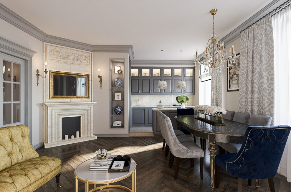 Кухня-гостиная Неоклассика 2022