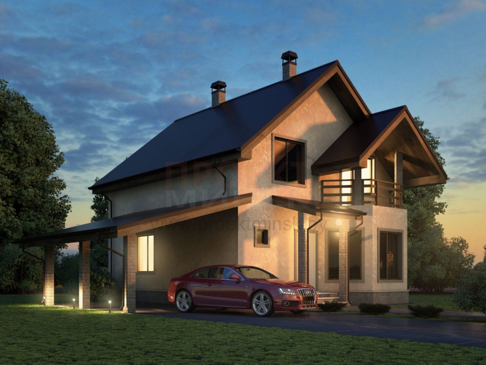 Дом с мансардой и навесом для машины