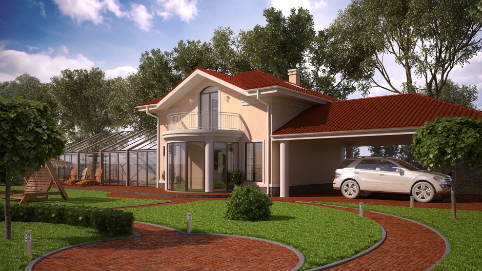Проекты домов с навесом для машины
