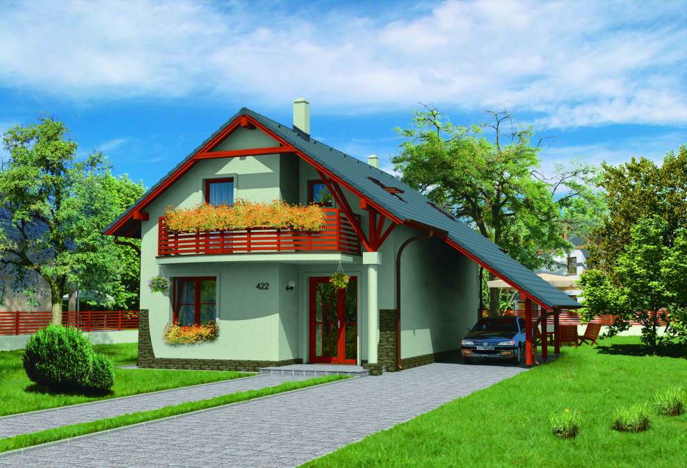 Дом с мансардой и навесом