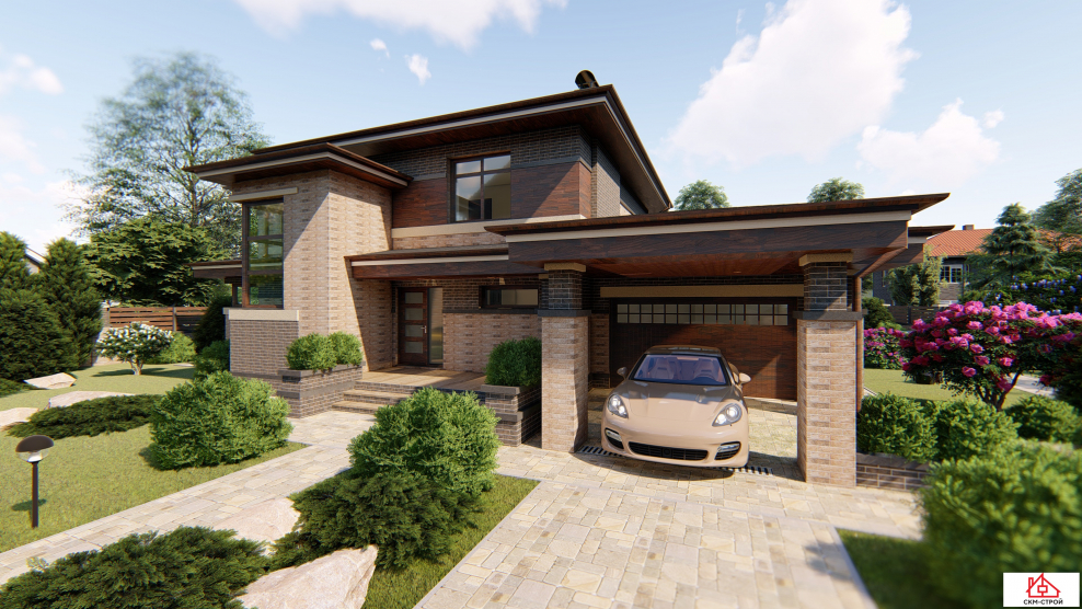 Дом с гаражом и навесом