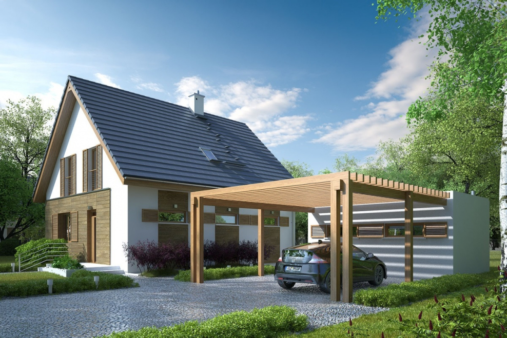 Дом с навесом для машины