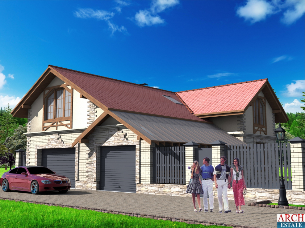 Дом с гаражом и навесом