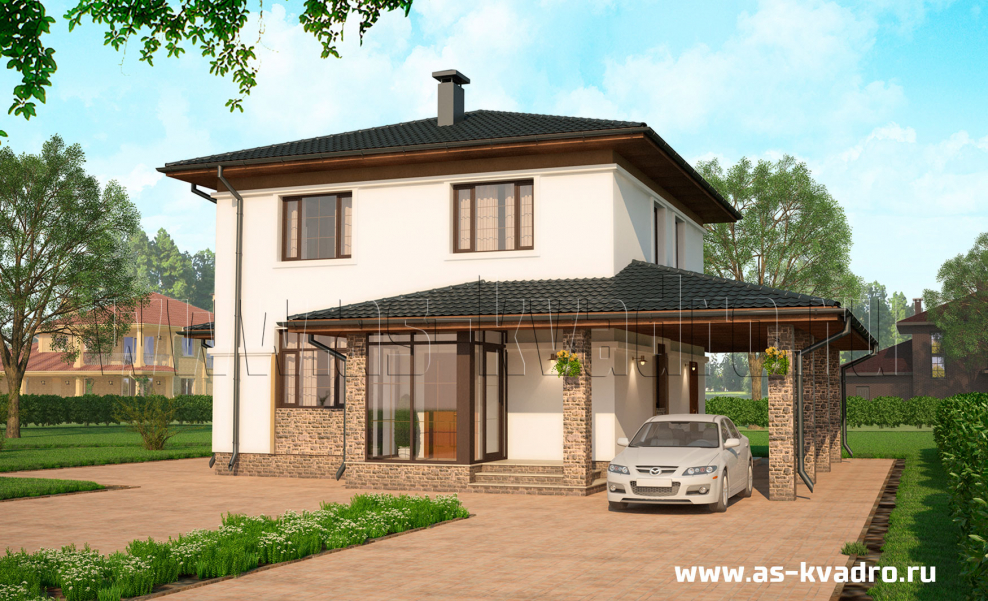 Коттедж с навесом для машины